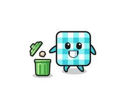 illustration of the checkered tablecloth throwing garbage in the trash can vector