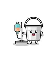 cute metal bucket character standing with infusion pole vector