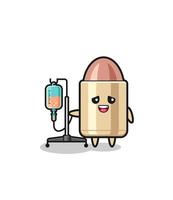 cute bullet character standing with infusion pole vector