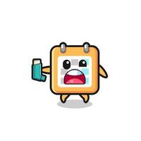 calendar mascot having asthma while holding the inhaler vector