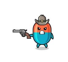 el vaquero de la cápsula disparando con una pistola vector