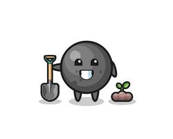 cute cannon ball cartoon is planting a tree seed vector