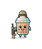 cute bubble tea mascot as a soldier vector