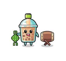 bubble tea muslim character are celebrating Eid Al Fitr vector