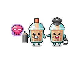 bubble tea cartoon doing vandalism and caught by the police vector