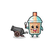 cute bubble tea shoot using cannon vector