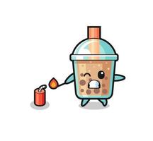 bubble tea mascot illustration playing firecracker vector