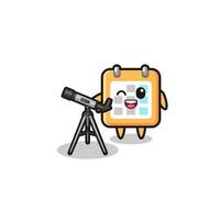 calendar astronomer mascot with a modern telescope vector