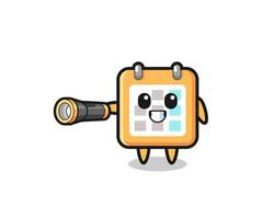 calendar mascot holding flashlight vector