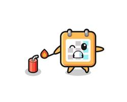 calendar mascot illustration playing firecracker vector