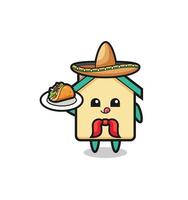 mascota del chef mexicano de la casa sosteniendo un taco vector