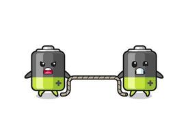 cute battery character is playing tug of war game vector