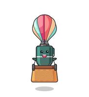 ballpoint pen mascot riding a hot air balloon vector