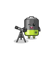 battery astronomer mascot with a modern telescope vector