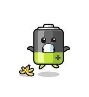 battery cartoon is slip on a banana peel vector