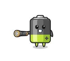 battery mascot holding flashlight vector