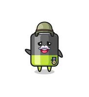 cute battery as veteran cartoon vector