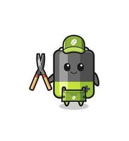 cute battery as gardener mascot vector