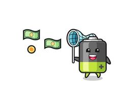 illustration of the battery catching flying money vector