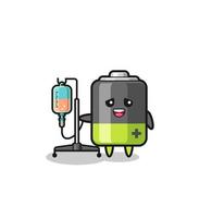 cute battery character standing with infusion pole vector