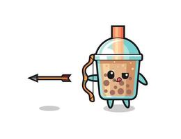 illustration of bubble tea character doing archery vector