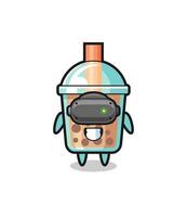 cute bubble tea using VR headset vector