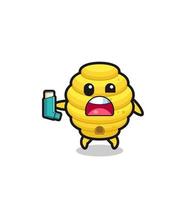 bee hive mascot having asthma while holding the inhaler vector