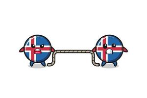 cute iceland flag character is playing tug of war game vector