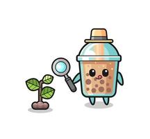 cute bubble tea herbalist researching a plants vector