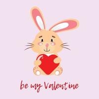 Cute smiling bunny holding a heart. Happy Valentine's day illustration with a rabbit. vector