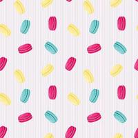 Seamless pattern with macaroons on striped background. For textile, paper, wrapping paper, packaging, wallpaper. vector