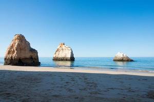 Scenic view of Beach of The three brothers early in the morning, no people. Portimao, Algarve, Portugal photo
