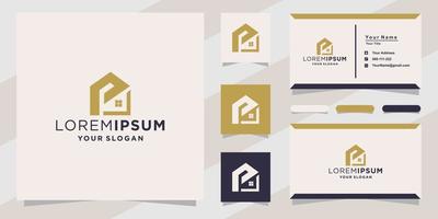 letter p with home logo for company with business card template vector