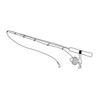 The fishing rod is drawn in the Doodle style.Black and white image.Outline drawing.Hand-drawn drawing.Hobbies and recreation.Fishing.Vector image vector