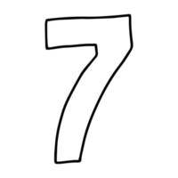 The number 7 drawn in the Doodle style.Outline drawing by hand.Black and white image.Monochrome.Mathematics and arithmetic.Vector illustration vector