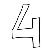 The number 4 is drawn in the Doodle style.Outline drawing by hand.Black and white image.Monochrome.Mathematics and arithmetic.Vector illustration vector