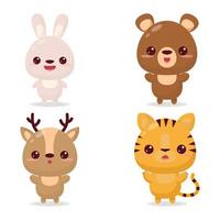 Cute animals.Cartoon tiger, deer, rabbit, bear, kawaii style. flat illustration vector