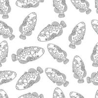 Seamless pattern with fish.A fish with a large sharp fin.Marine theme.Doodle style.Black and white image.Vector illustration vector