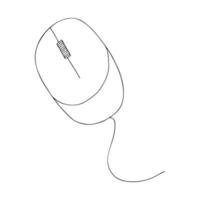 A computer mouse with a Doodle-style wire.Black and white image.Outline drawing.Hand-drawn drawing.Vector illustration vector