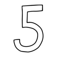 The number 5 drawn in the Doodle style.Outline drawing by hand.Black and white image.Monochrome.Mathematics and arithmetic.Vector illustration vector