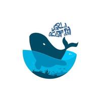 vector illustration of a whale in the depths of the ocean, ocean day vector