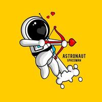 ilustración vectorial del astronauta de dibujos animados que lleva un arco de amor vector