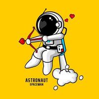 ilustración vectorial del astronauta de dibujos animados que lleva un arco de amor vector