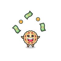 illustration of the apple pie catching money falling from the sky vector
