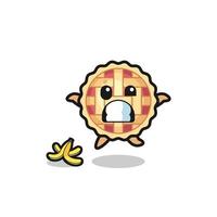 apple pie cartoon is slip on a banana peel vector