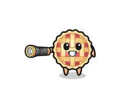 apple pie mascot holding flashlight vector