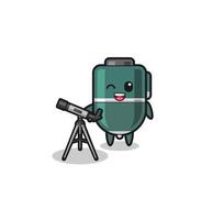 ballpoint pen astronomer mascot with a modern telescope vector