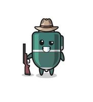 ballpoint pen hunter mascot holding a gun vector