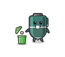 illustration of the ballpoint pen throwing garbage in the trash can vector