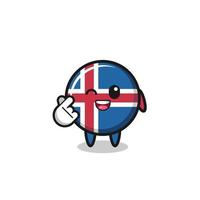 personaje de la bandera de islandia haciendo corazón de dedo coreano vector